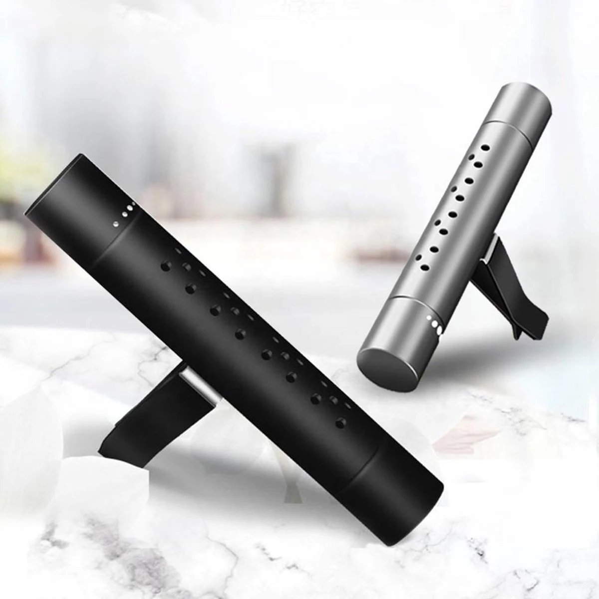 Autoparfum - Luchtverfrisser Auto - Inclusief 5 Geuren - Luxe Design - ZILVER - Aromatherapie - Ventilatierooster - Hervulbaar - Duurzaam - Verfrissend 1 Autoparfum - Luchtverfrisser Auto - Inclusief 5 Geuren - Luxe Design - ZILVER - Aromatherapie - Ventilatierooster - Hervulbaar - Duurzaam - Verfrissend